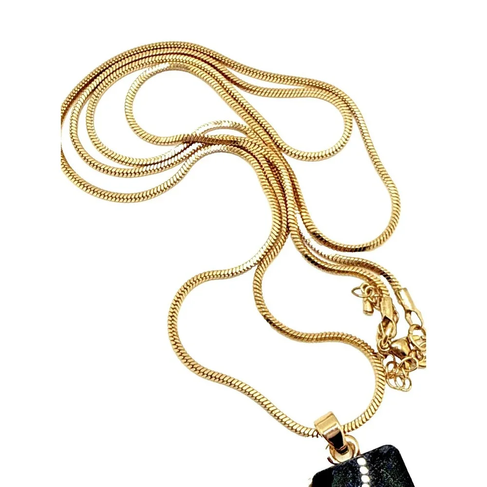 NEW Modernist Geometric Square Statement Necklace Blue Crystal Accents 32